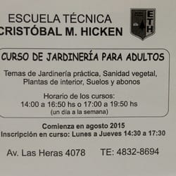 Escuela Técnica de Jardinería Cristóbal M. Hicken - Volante entregado en mano. No tirar en la vía pública ;)