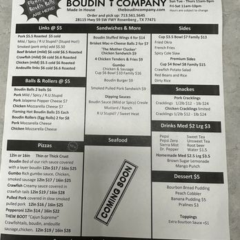 The Boudin Company - Menu 11/2024 - Cajun/Creole Near Me - Rosenberg, Texas The Boudin Company - Menu 11/2024 - Cajun/Creole Near Me - Rosenberg, Texas
