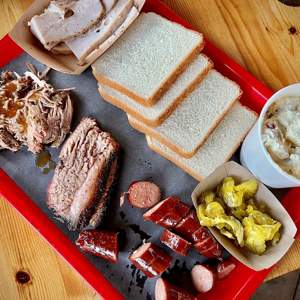 Stanley's Famous Pit Barbecue - Turkey Breast; Pulled Pork; Sliced Brisket; Hot Link; Red Skinned Potato Salad - Barbeque Near Me - Tyler, Texas Stanley's Famous Pit Barbecue - Turkey Breast; Pulled Pork; Sliced Brisket; Hot Link; Red Skinned Potato Salad - Barbeque Near Me - Tyler, Texas