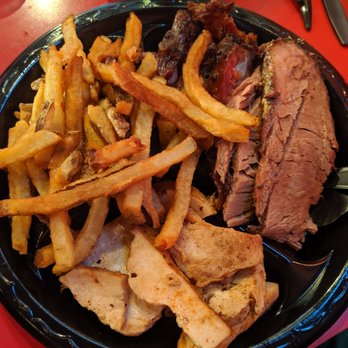 Tom's BBQ - Three meat plate with brisket, chicken and rib tips - Barbeque Near Me - Mesa, Arizona