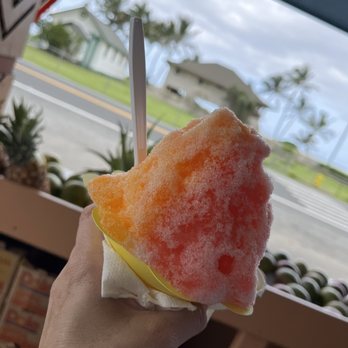 Coconut Joe - Shave ice - watermelon & lilikoi (passion fruit) - Fruits & Veggies Near Me - Hauula, Hawaii Coconut Joe - Shave ice - watermelon & lilikoi (passion fruit) - Fruits & Veggies Near Me - Hauula, Hawaii