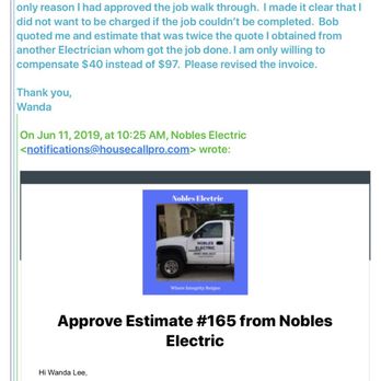 Nobles Electric - Correspondence with this unethical company - Electricians Near Me - Fontana, California Nobles Electric - Correspondence with this unethical company - Electricians Near Me - Fontana, California