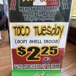 Don Juan Mexican Restaurant - Taco Tuesday special sign.