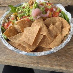 Chicken burrito bowl with lots of toppings including guacamole (big serving compared to most places). It's a lot of food!