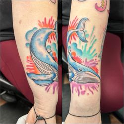 Finished Watercolor Whale Tattoo done by rose