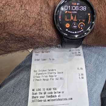 Jollibee - Order placed at 12:50pm and still waiting 16 min later. The food came about 2 min after this, so technically not 20 minutes. - Fast Food Near Me - Concord, California