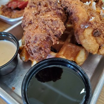 Waffle Love - Midvale - Chicken and waffles with Chipotle sauce and maple syrup - Waffles Near Me - Midvale, Utah Waffle Love - Midvale - Chicken and waffles with Chipotle sauce and maple syrup - Waffles Near Me - Midvale, Utah