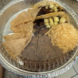 Taco plate (al pastor tacos) with rice and beans