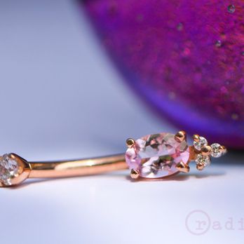 Radiance Piercing - Morganite and Diamonds packed into warm rose gold. - Piercing Near Me - Lee's Summit, Missouri