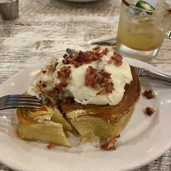 Frog & the Hen - Candied SFF Bacon Topped Cinnamon Roll - Southern Near Me - Augusta, Georgia