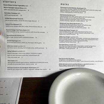 Millennium - Dinner menu - Vegan Near Me - Oakland, California