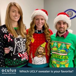 Oculus Brain Centers - Brittany and the Doctors having some holiday fun with ugly sweaters!