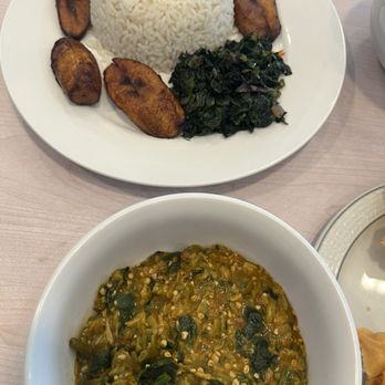 Fabaceae African Cuisine - Vegan Okra soup, Vegan Basmati White Rice with plantain - African Near Me - Houston, Texas Fabaceae African Cuisine - Vegan Okra soup, Vegan Basmati White Rice with plantain - African Near Me - Houston, Texas
