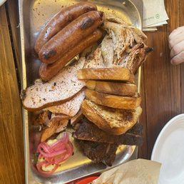 4 Meats- sausage , pulled pork, smoked turkey & St. Louis Ribs 4 Meats- sausage , pulled pork, smoked turkey & St. Louis Ribs