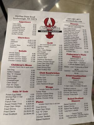 Menu photo 1 Clambake Seafood Restaurant Scarborough, ME