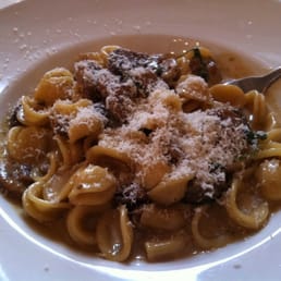 Contadino - orecchietti with piccante Italian sausages, cremini mushrooms, porcini, rocket and cream. Yum. Contadino - orecchietti with piccante Italian sausages, cremini mushrooms, porcini, rocket and cream. Yum.