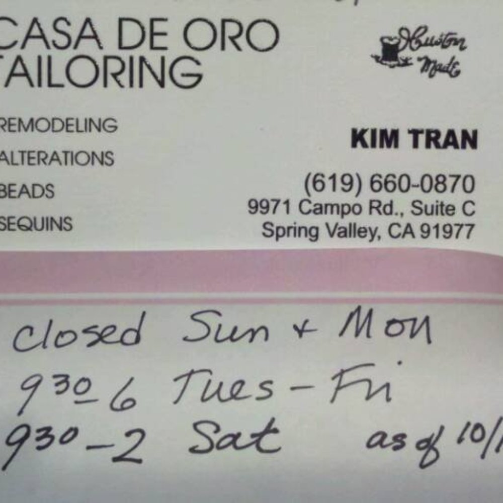 Casa De Oro Tailoring - Sewing & Alterations Near Me - Spring Valley, California Casa De Oro Tailoring - Sewing & Alterations Near Me - Spring Valley, California