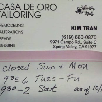 Casa De Oro Tailoring - Sewing & Alterations Near Me - Spring Valley, California