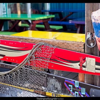 The Puffin Cafe - a pair of skis hanging on a fence - Caribbean Near Me - Washougal, Washington