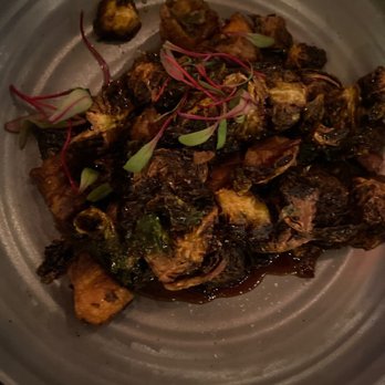 Benchmark - crispy pork belly & brussels ($12) - New American Near Me - Santa Ana, California