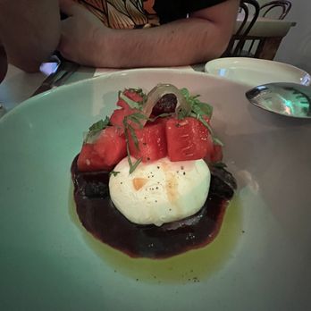 The Strand - burrata with watermelon and a cherry sauce - New American Near Me - Orlando, Florida