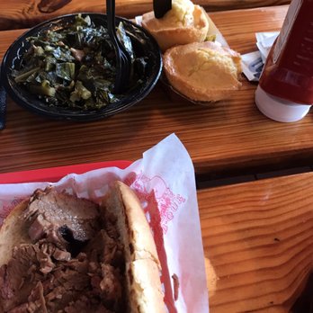 Bubbalou's Bodacious Bar B Que - Brisket Sandwich with a side of greens and corn bread - Caterers Near Me - Orlando, Florida Bubbalou's Bodacious Bar B Que - Brisket Sandwich with a side of greens and corn bread - Caterers Near Me - Orlando, Florida