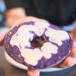 Island Vintage Coffee - Taro bagel with ube cream cheese