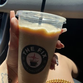 The Fix Drive Thru Coffee - Blended caramel freeze with almond milk - Coffee & Tea Near Me - Tempe, Arizona The Fix Drive Thru Coffee - Blended caramel freeze with almond milk - Coffee & Tea Near Me - Tempe, Arizona