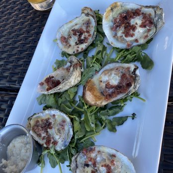 Saint Lawrence Spirits Chateau - Oysters with soppressata and blue cheese- divine - New American Near Me - Clayton, New York