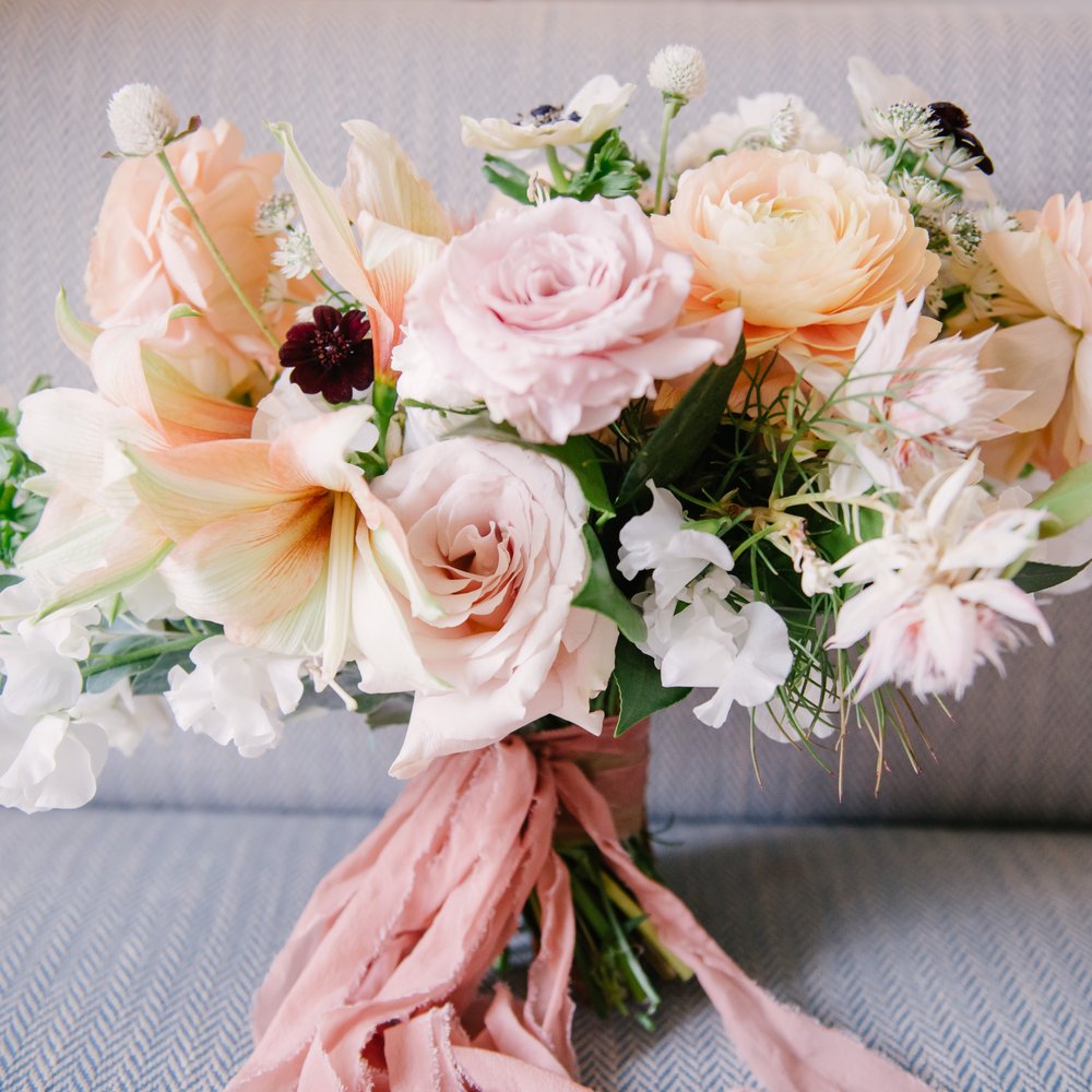 Lavenders Flowers - Bridal bouquet.  Janelle also hand dies and matches the ribbon to the bouquet. - Florists Near Me - Santa Ana, California