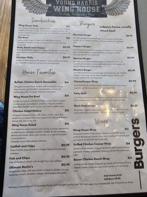 Menu photo 3 Young Harris Wing House Young Harris, GA
