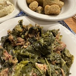 Turnip greens with lots of pork fried okra