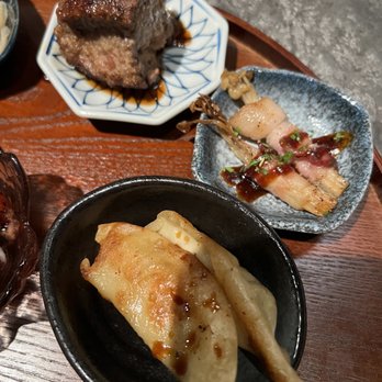 Twenty Five Sushi House - Samples of dumplings, enoki. And hamburger steak - Japanese Near Me - Katy, Texas Twenty Five Sushi House - Samples of dumplings, enoki. And hamburger steak - Japanese Near Me - Katy, Texas