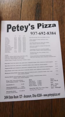 Menu photo 2 Petey's Pizza & Carry Out Arcanum, OH Menu photo 2 Petey's Pizza & Carry Out Arcanum, OH