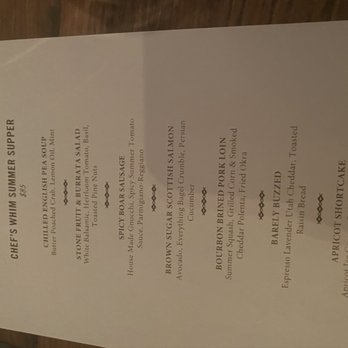 Belvedere Room - the menu for the dinner - New American Near Me - Bakersfield, California