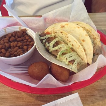 Low Country Shrimper - Fish tacos with two fabulous hush puppies and a side of baked beans - Cajun/Creole Near Me - Mauldin, South Carolina Low Country Shrimper - Fish tacos with two fabulous hush puppies and a side of baked beans - Cajun/Creole Near Me - Mauldin, South Carolina