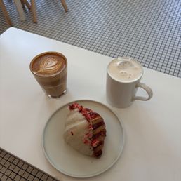L: dirty chai R: london fog white chocolate strawberry croissant L: dirty chai R: london fog white chocolate strawberry croissant