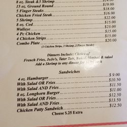 Longhorn Bar & Steakhouse - The menu, all comes with choice of potato, and a side salad.