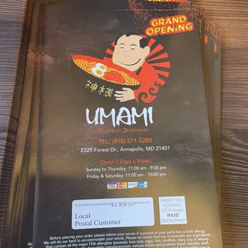 Umami - Takeout menu - Ramen Near Me - Annapolis, Maryland