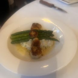 $49 Pan Seared Sea Scallops Lemon & Roasted Garlic Risotto, Asparagus, Herbed Brown Butter