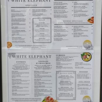 White Elephant - Menu sheets posted outside - Thai Near Me - San Diego, California