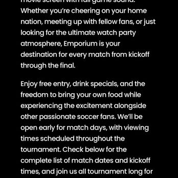 Emporium Arcade Bar - Screenshot of the website advertising free entry for the World Cup events. - Bars Near Me - San Francisco, California