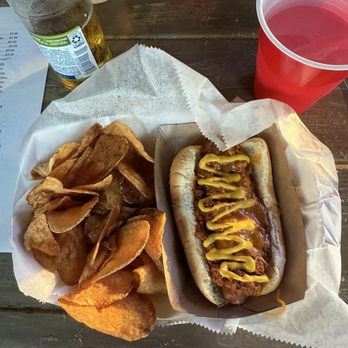 Lake Dogs - Chilli cheese dog with house chips - Hot Dogs Near Me - Lake Park, Georgia Lake Dogs - Chilli cheese dog with house chips - Hot Dogs Near Me - Lake Park, Georgia