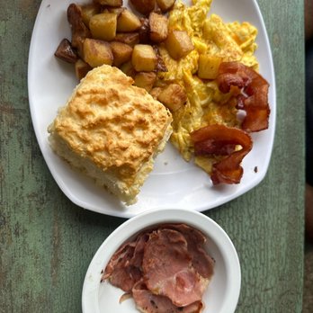 Biscuit Head - Full Breakfast with a side of Country Ham - Cafes Near Me - Asheville, North Carolina Biscuit Head - Full Breakfast with a side of Country Ham - Cafes Near Me - Asheville, North Carolina
