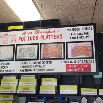 Aiea Manapua & Snacks - Inside - pot luck platter menu - Delis Near Me - Aiea, Hawaii Aiea Manapua & Snacks - Inside - pot luck platter menu - Delis Near Me - Aiea, Hawaii