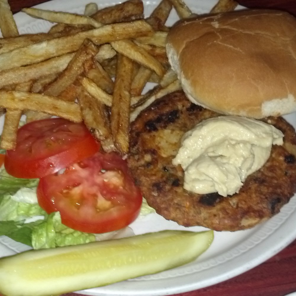 Veggie burger and fries Veggie burger and fries