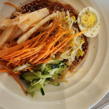 Kimchi's Korean Cafe - Sweet & spicy cold noodles w/ vegetables - Korean Near Me - Houston, Texas