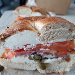 Zaro's Family Bakery - Cross section of bagel with lox and works!
