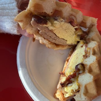 Waffles and Whatnot - Egg and Cheese waffle Sandwich - Waffles Near Me - Anchorage, Alaska Waffles and Whatnot - Egg and Cheese waffle Sandwich - Waffles Near Me - Anchorage, Alaska