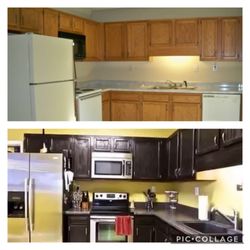 The Handyman Cannon - before and after kitchen remodel -- refinished cabinets, new counter and appliances, new paint